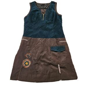 L33 Women's Abstract Artsy Patchwork Embroidered Sleeveless‎ Mini Dress Sz M